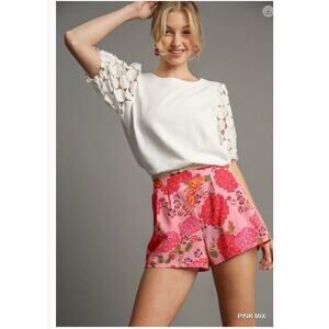 Umgee - Floral Print Pleated Shotes w/Side Pockets - MEDIUM